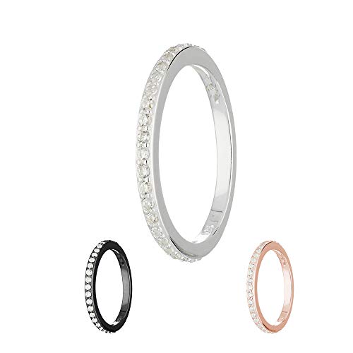 Treuheld® | Schmaler Ring aus 925 Sterling Silver | in Silber mit Zirkonia - Kristallen | Ringgröße 54 | Breite 2mm | Damen | Vorsteckring von Treuheld