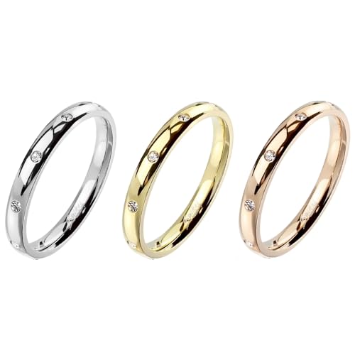Treuheld® Schmaler Ring mit Kristallen aus Edelstahl | Farbe: silber | Größe: 48 von Treuheld