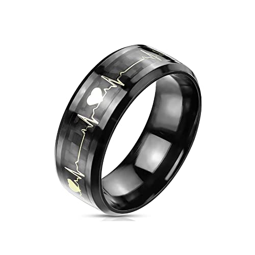 Treuheld® Schwarzer Ring mit goldenem Herzschlag | 8 Größen [01.] 51 von Treuheld