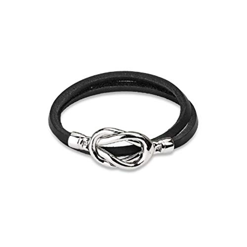 Treuheld® | Schwarzes ARMBAND aus LEDER mit silberner Schlaufe - Magentverschluss - doppelt gewickelt - Schwarz und Silber - stylischer Knoten - Freundschaftsarmband für Damen und Herren - Modeschmuck von Treuheld