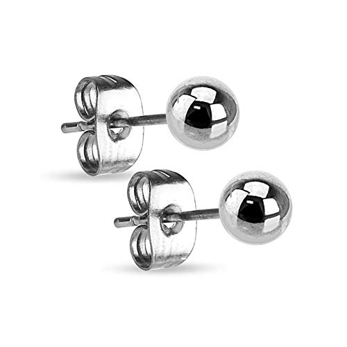 Treuheld® | Silberne Kugel Ohrstecker im Set | Edelstahl 316L | 4mm Perlen - Größe | Butterfly-Verschluss (Steckverschluss) | Damen/Unisex von Treuheld