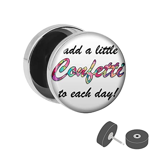 Treuheld® Silberner Fake Plug "Add a little Confetti to each day" - Bild Ohrstecker mit Motiv - für Damen Herren und Kinder - Anzahl: 1 Stück von Treuheld