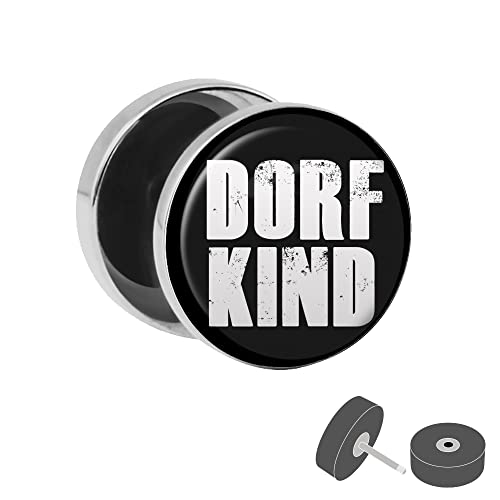 Treuheld® Silberner Fake Plug "Dorfkind" - Bild Ohrstecker mit Motiv - für Damen, Herren und Kinder - Anzahl: 1 Stück von Treuheld