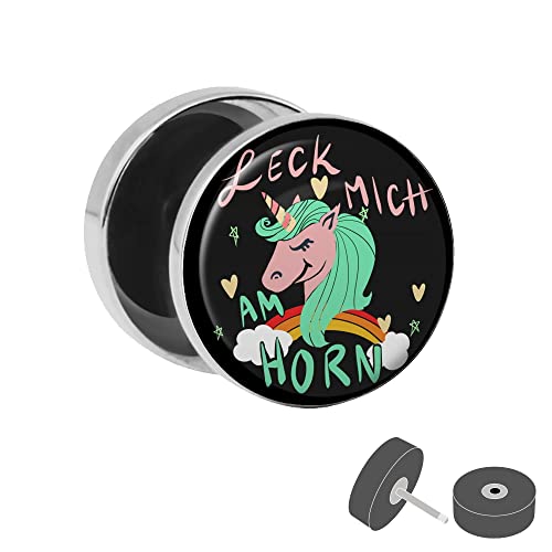 Treuheld® Silberner Fake Plug "Einhorn" mit Spruch - Bild Ohrstecker mit Motiv - für Damen, Herren und Kinder - Anzahl: 1 Stück von Treuheld