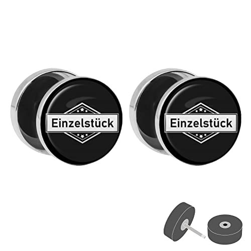 Treuheld® Silberner Fake Plug "Einzelstück" - Schwarz - Ohrstecker mit Motiv - für Frauen, Männer und Kinder - Anzahl: 1 Paar (2 Stück) von Treuheld