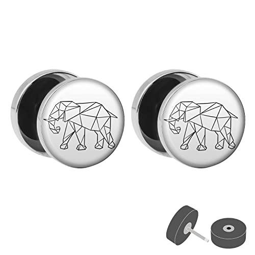 Treuheld® Silberner Fake Plug "Elefant" - Bild Ohrstecker mit Motiv - für Damen, Herren und Kinder - Anzahl: 1 Paar (2 Stück) von Treuheld