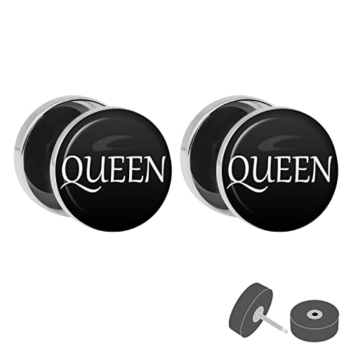 Treuheld® Silberner Fake Plug "Queen" Schwarz - Bild Ohrstecker mit Motiv - Anzahl: 1 Paar (2 Stück) von Treuheld