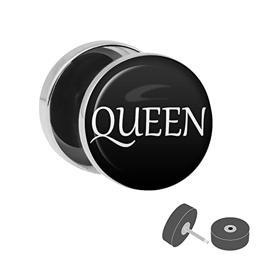 Treuheld® Silberner Fake Plug "Queen" Schwarz - Bild Ohrstecker mit Motiv - für Damen, Herren und Kinder - Anzahl: 1 Stück von Treuheld