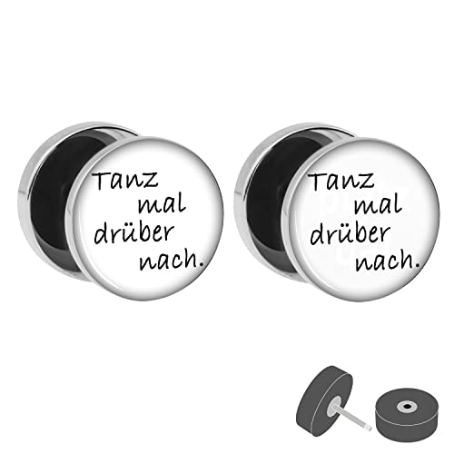 Treuheld® Silberner Fake Plug "Tanz mal drüber nach" - Bild Ohrstecker - Anzahl: 1 Paar (2 Stück) von Treuheld