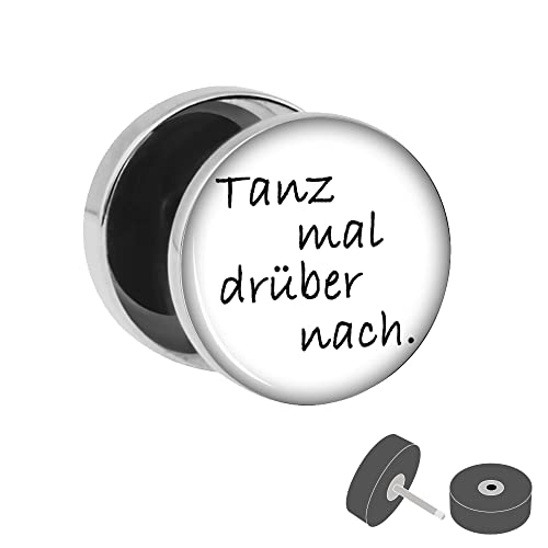 Treuheld® Silberner Fake Plug "Tanz mal drüber nach" - Bild Ohrstecker - Anzahl: 1 Stück von Treuheld