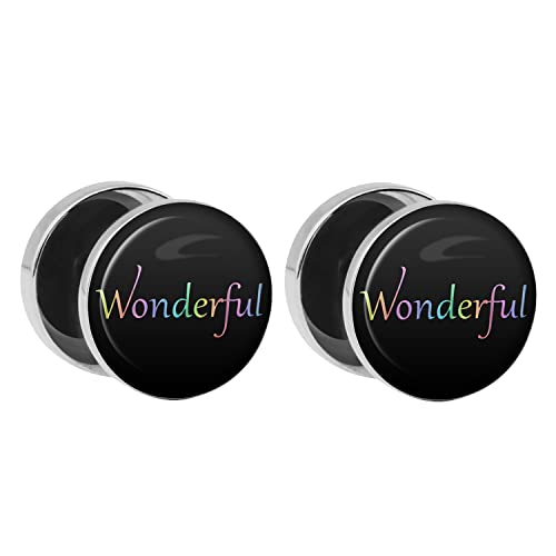 Treuheld® Silberner Fake Plug "Wonderful" - Bild Ohrstecker mit Motiv - Anzahl: 1 Paar (2 Stück) von Treuheld