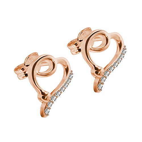 Treuheld | HERZ Ohrstecker mit KRISTALLEN - 925 Silber - ROSE-GOLD - Sterling Silver - Damen & Herren Strass OHR-RINGE - Kristall Ohr-Stecker mit Zirkonia - Ohr-Schmuck in Echt-Silber zum Stecken von Treuheld