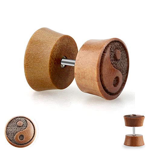 Treuheld | Holz Ohr-STECKER mit Yin & Yang zum Schrauben - Dunkel-Braun - 2 Größen - Symbol Fake Plug - Organische Motiv Ohr-Ringe Herren & Damen & Kinder Ohr Tunnel Piercing STECKER - [1.] - 8 mm von Treuheld