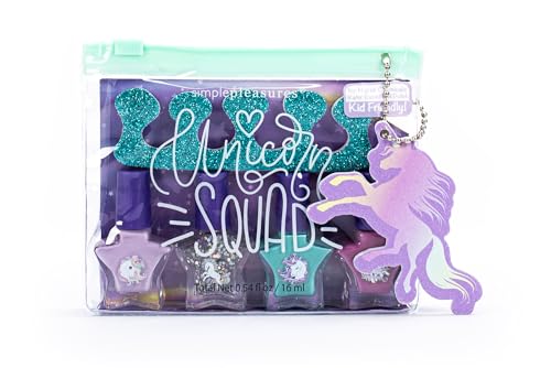 Tri-Coastal Design - Maniküre- und Pediküre-Set, 4 Mini-Nagellacke in Pastellfarben und Glitzer, Nagelfeile in Form eines violetten Einhorns, Zehen-Abstandhalter, Geschenkidee, TCD Made for Kids von Tri-coastal Design