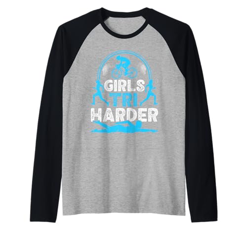 Triathletin GIRLS TRI HARDER Frauen Lustiges Triathlon Raglan von Triathlon Geschenke Frauen Shirt Triathleten