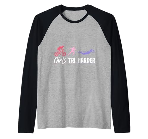 Triathletin GIRLS TRI HARDER Frauen Lustiges Triathlon Raglan von Triathlon Geschenke Frauen Shirt Triathleten