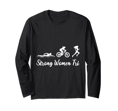 Triathletin STRONG WOMEN TRI Lustiges Triathlon Langarmshirt von Triathlon Geschenke Frauen Shirt Triathleten