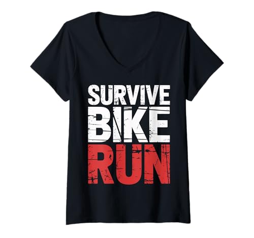 Damen Survive Bike Run Triathlon -Triathletroutine - T-Shirt mit V-Ausschnitt von Triathlon -Grit -Training
