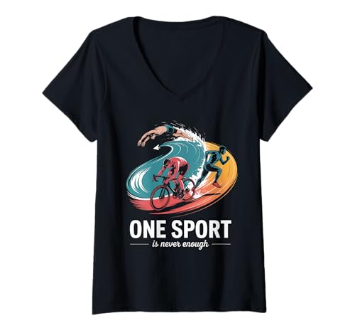Damen Triathlon Bikes Triathlon Damen Schwimmen Bike Run Triathlon T-Shirt mit V-Ausschnitt Damen Triathlon Bikes Triathlon Damen Schwimmen Bike Run Triathlon T-Shirt mit V-Ausschnitt von Triathlon Must Haves Athlete Mens Triathlon Gear