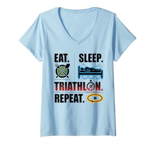Damen Triathlon Bikes Triathlon Damen Schwimmen Bike Run Triathlon T-Shirt mit V-Ausschnitt von Triathlon Must Haves Athlete Mens Triathlon Gear