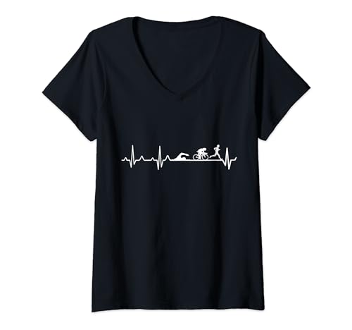 Damen Triathlon Herzschlag T-Shirt, Triathlon Geschenk Shirt T-Shirt mit V-Ausschnitt Damen Triathlon Herzschlag T-Shirt, Triathlon Geschenk Shirt T-Shirt mit V-Ausschnitt von Triathlon T-Shirts