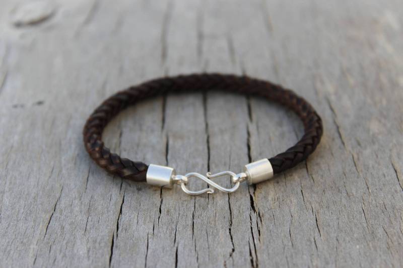 Armband Silber 925 Geflochtenes Leder Handgefertigte Verschluss. 925.handmade Sterling Armband. Schloss von TribDesign