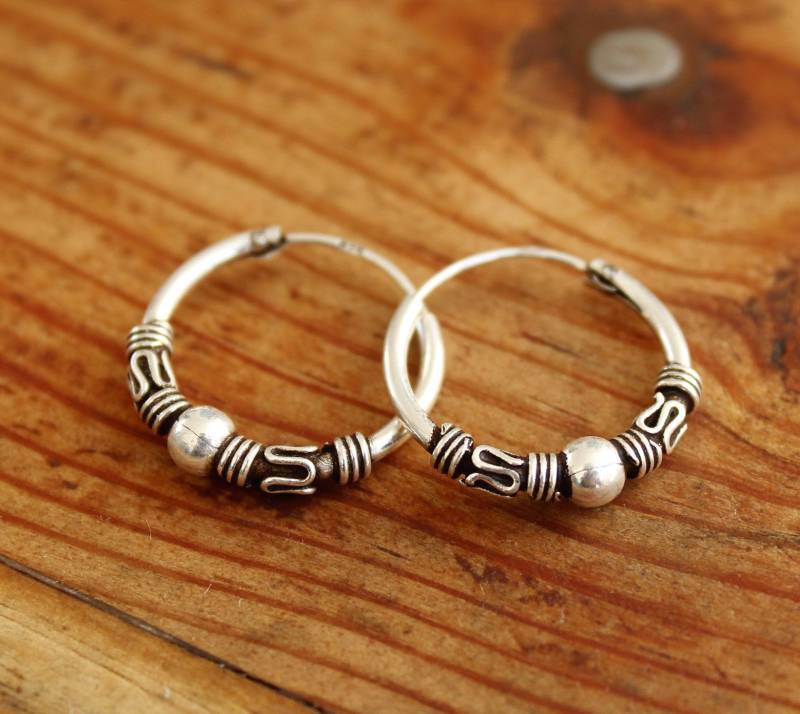 Silberohrringe, Herrenohrringe, Ethno-Ohrringe, Kleine Silbercreolen, Bali-Creolen, Silbercreolen Für Herren, Herrenschmuck von TribDesign