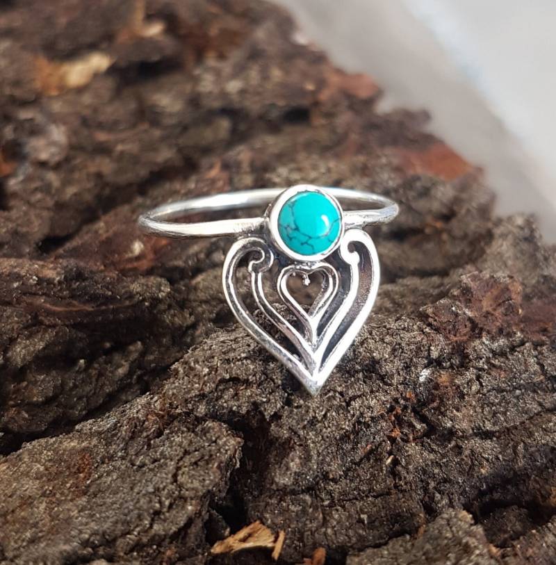 Türkisfarbener Silberring Sterling Silber Ring Türkisfarbener Dünnen Boho Zierlich Midi Knuckle Druzy Blätterring Mutter Geschenk von TribDesign