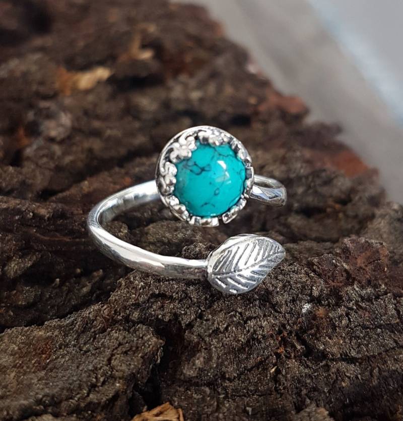 Türkisfarbener Silberring Sterling Silber-Ring Turquoise Verstellenden Ring Boho Umhüllt Zierliche Cocktail Daumen Spitze Minimal von TribDesign