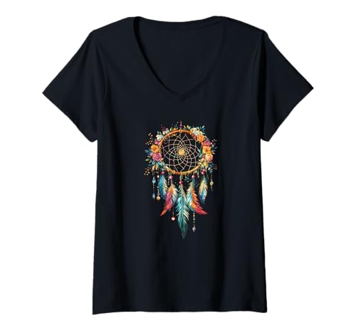 Damen Traumfänger mit Federn | Indianer inspiriert Boho T-Shirt mit V-Ausschnitt Damen Traumfänger mit Federn | Indianer inspiriert Boho T-Shirt mit V-Ausschnitt von Tribal Dream Catcher Apparel
