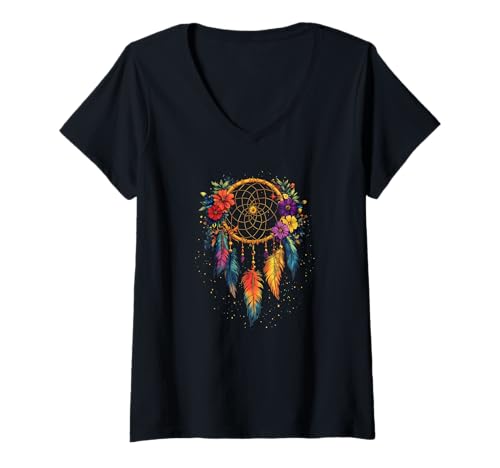 Damen Traumfänger mit Federn | Indianer inspiriert Boho T-Shirt mit V-Ausschnitt Damen Traumfänger mit Federn | Indianer inspiriert Boho T-Shirt mit V-Ausschnitt von Tribal Dream Catcher Apparel