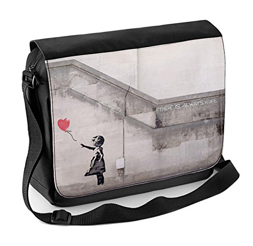 Banksy Girl With Heart Balloon Laptop Messenger Bag, schwarz / weiß, Einheitsgröße von Tribal T-Shirts