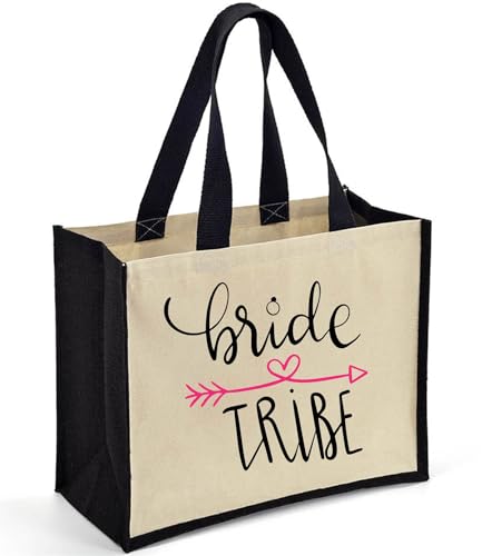 Jute- und Baumwoll-Tragetasche, Brautparty-Geschenke für Braut, Hochzeitsgeschenk, Schultertasche, natur, Medium Jute- und Baumwoll-Tragetasche, Brautparty-Geschenke für Braut, Hochzeitsgeschenk, Schultertasche, natur, Medium von Tribal T-Shirts