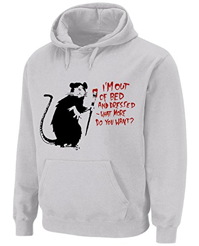 Tribal T-Shirts Banksy I'm Out of Bed and Dressed Rat Herren-Kapuzenpullover, grau, L von Tribal T-Shirts