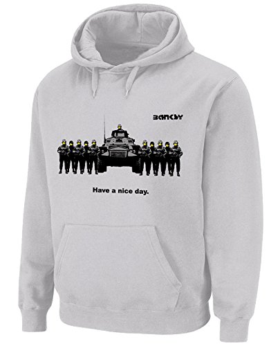 Tribal T-Shirts Herren Kapuzenpullover Banksy Have a Nice Day, hellgrau, XXL von Tribal T-Shirts