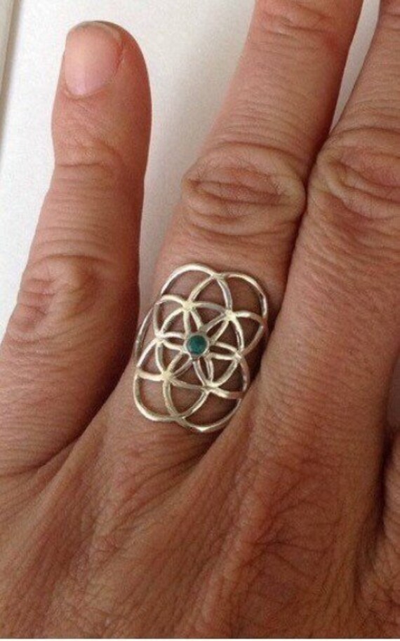 Silber Türkis Samen Des Lebens Galaktiviert Ring Blume 92, 5 Heilige Geometrie Silber Türkis Samen Des Lebens Galaktiviert Ring Blume 92, 5 Heilige Geometrie von TribalGoddessLove