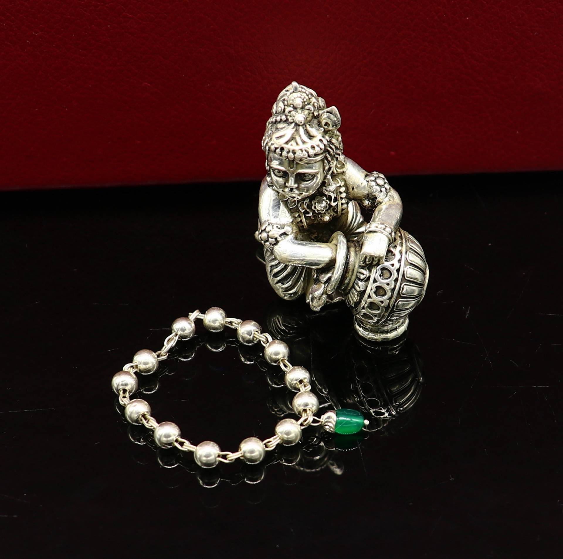 15 cm Lange Handgemachte Sterling Silber Perlen Armband Oder Halskette Für Baby Krishna Figur Skulptur, Beste Puja Tulsi Sbr223 von TribalOrnaments