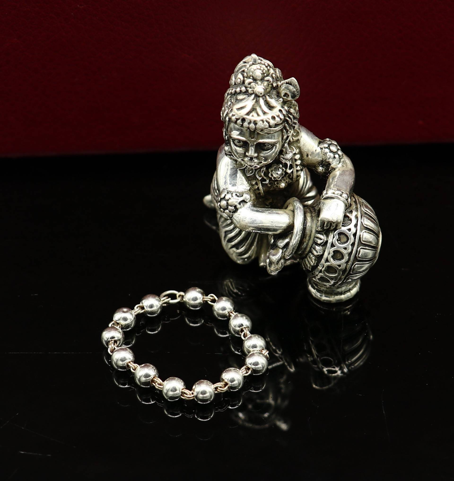 3" Lange Handgemachte Sterling Silber Perlen Armband Oder Halskette Für Baby Krishna Figur Skulptur, Beste Puja Sbr225 von TribalOrnaments