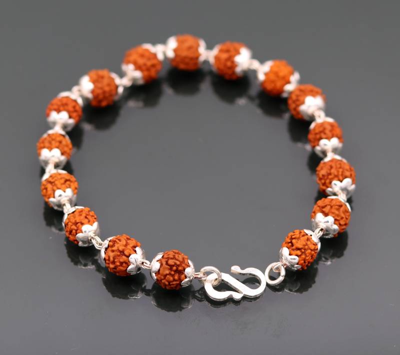 Massiv Silber Handgefertigte Natürliche Rudraksha Perlen Armband Schmuck Unisex Aus Rajasthan Indien Sbr50 von TribalOrnaments
