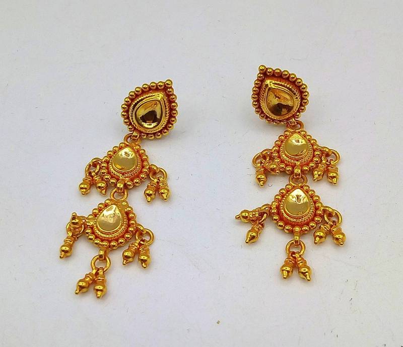 Vintage Antik Fabelhafte 22 Karat Gelb Gold Handgefertigt Tussi Designer Ohrringe Frauen Stammes-Schmuck Aus Rajasthan, Indien von TribalOrnaments