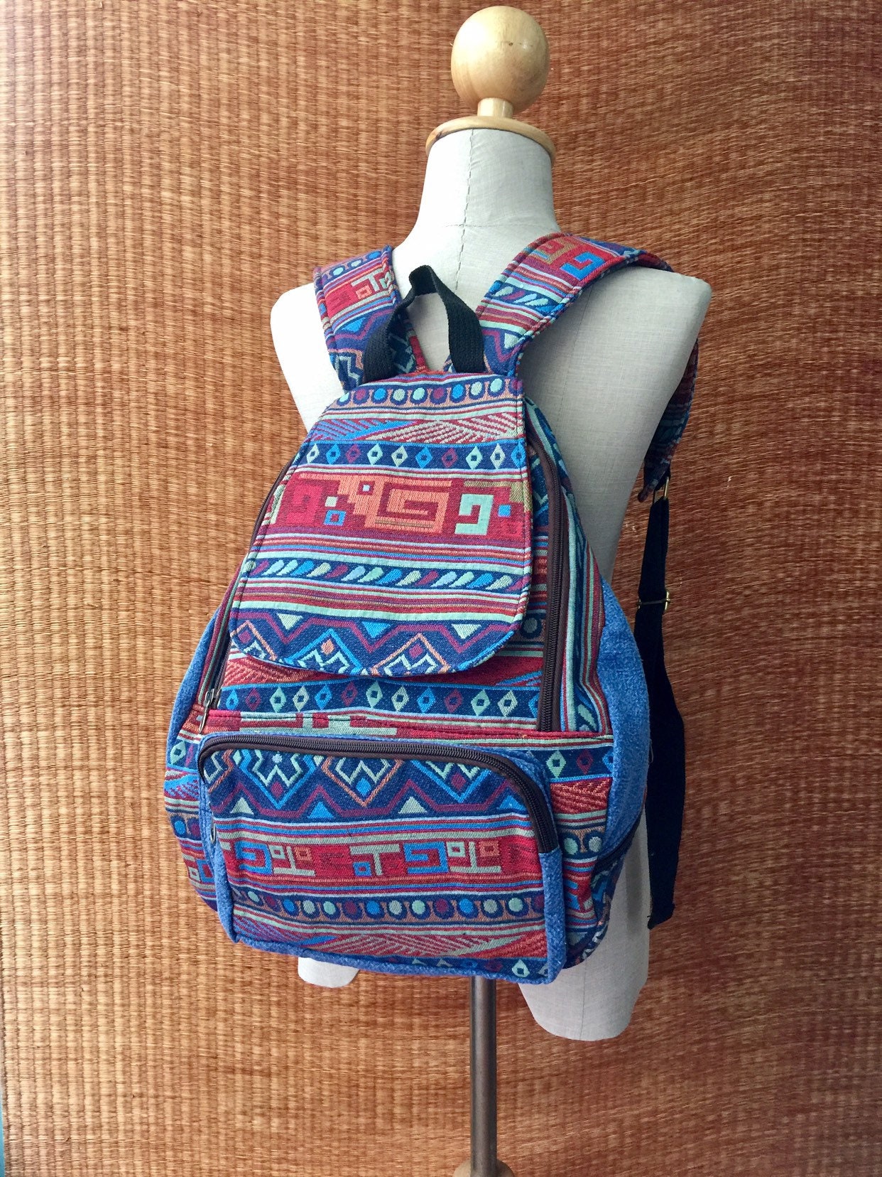 Gewebter Azteken Rucksack Boho Hippie Southwestern Baja Stammes Muster Stil Schule Tagesrucksack Geschenk Für Traveller Festival Einzigartigen von TribalSpiritShop