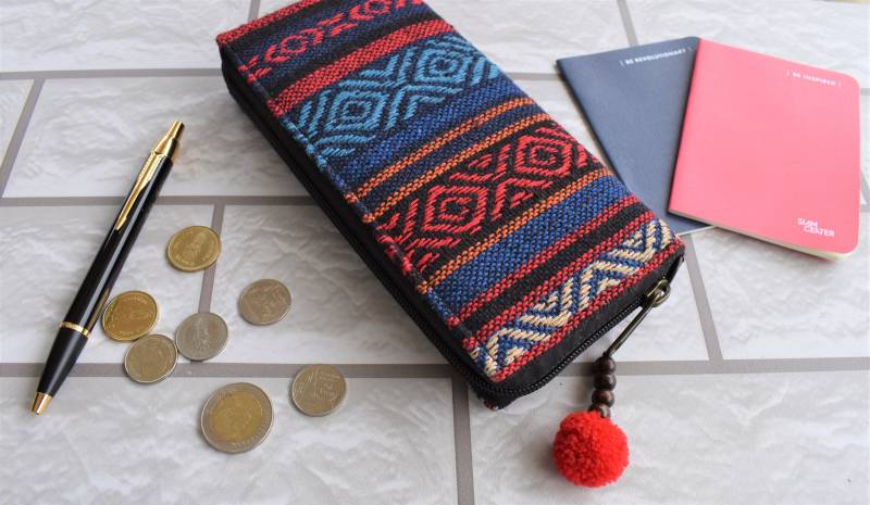 Baumwoll Portemonnaie Für Frauen - Handgemachte Vegane Geldbörse, Gewebtes Stoffportemonnaie, Boho Clutch Portemonnaie, Unikat Reißverschluss von TribalandHipster