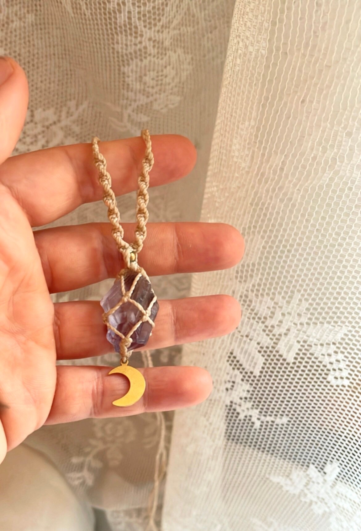 Amethyst Moon Bohemian Boho Gipsy Pendant Necklace Little Talisman Minimal Jewelery Design Handmade With Love Aura Healing von TribaliGitana