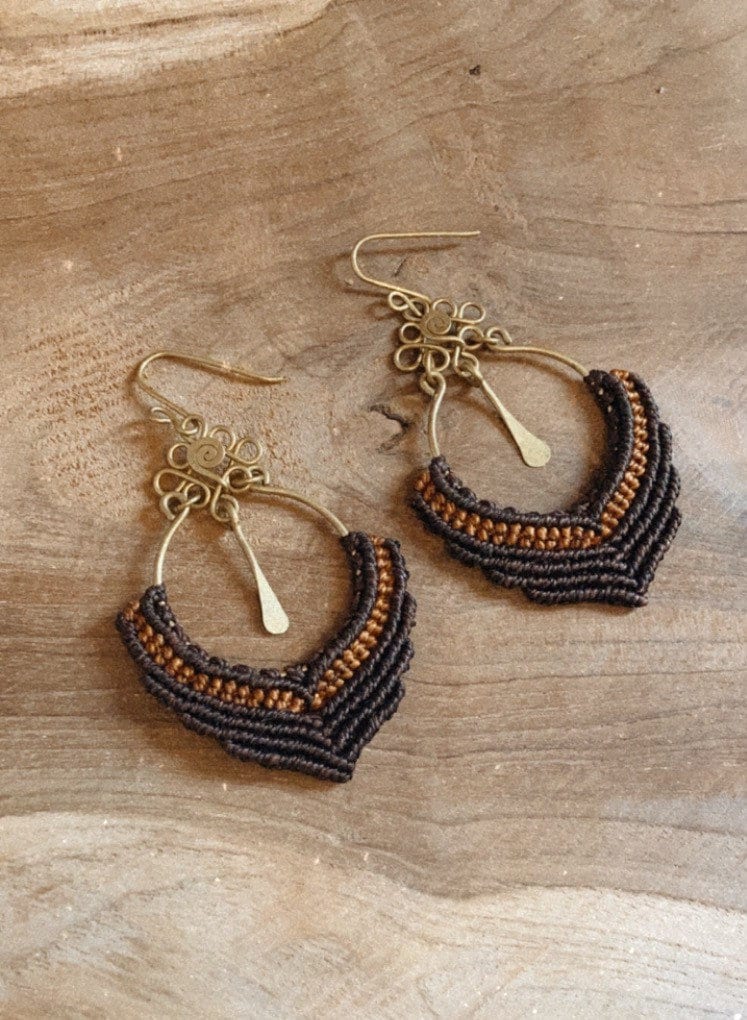 Beautifully Brass Macrame Earrings Hoop Ohrringe Hoops Creolen Makrame Jewellery For Sweet Woman von TribaliGitana