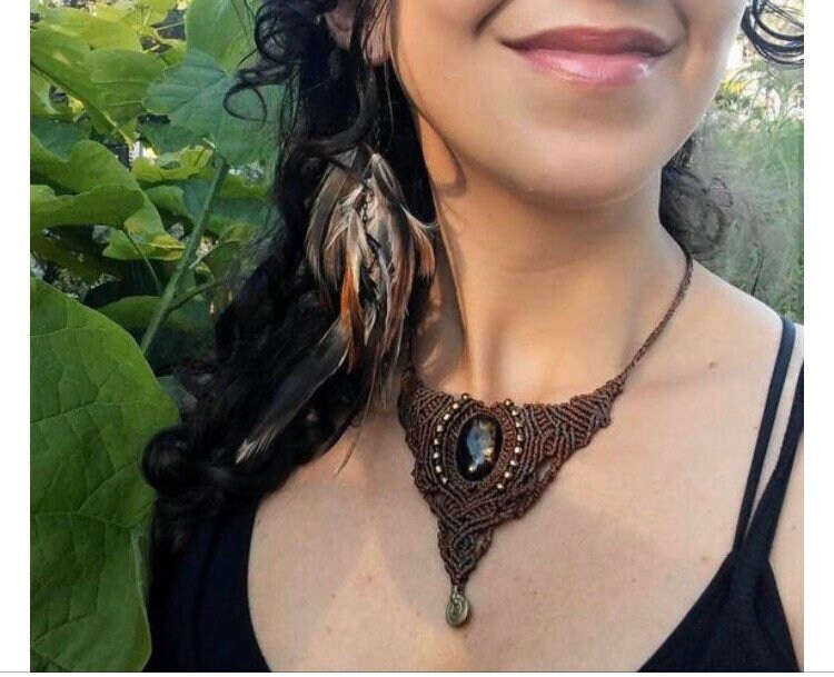 Beautyful Dakini Godess Jogini Ambar Macrame Necklace Boho Gipsy Artesania Jewelry Talisman Mit Bernstein Herz Der Fülle von TribaliGitana