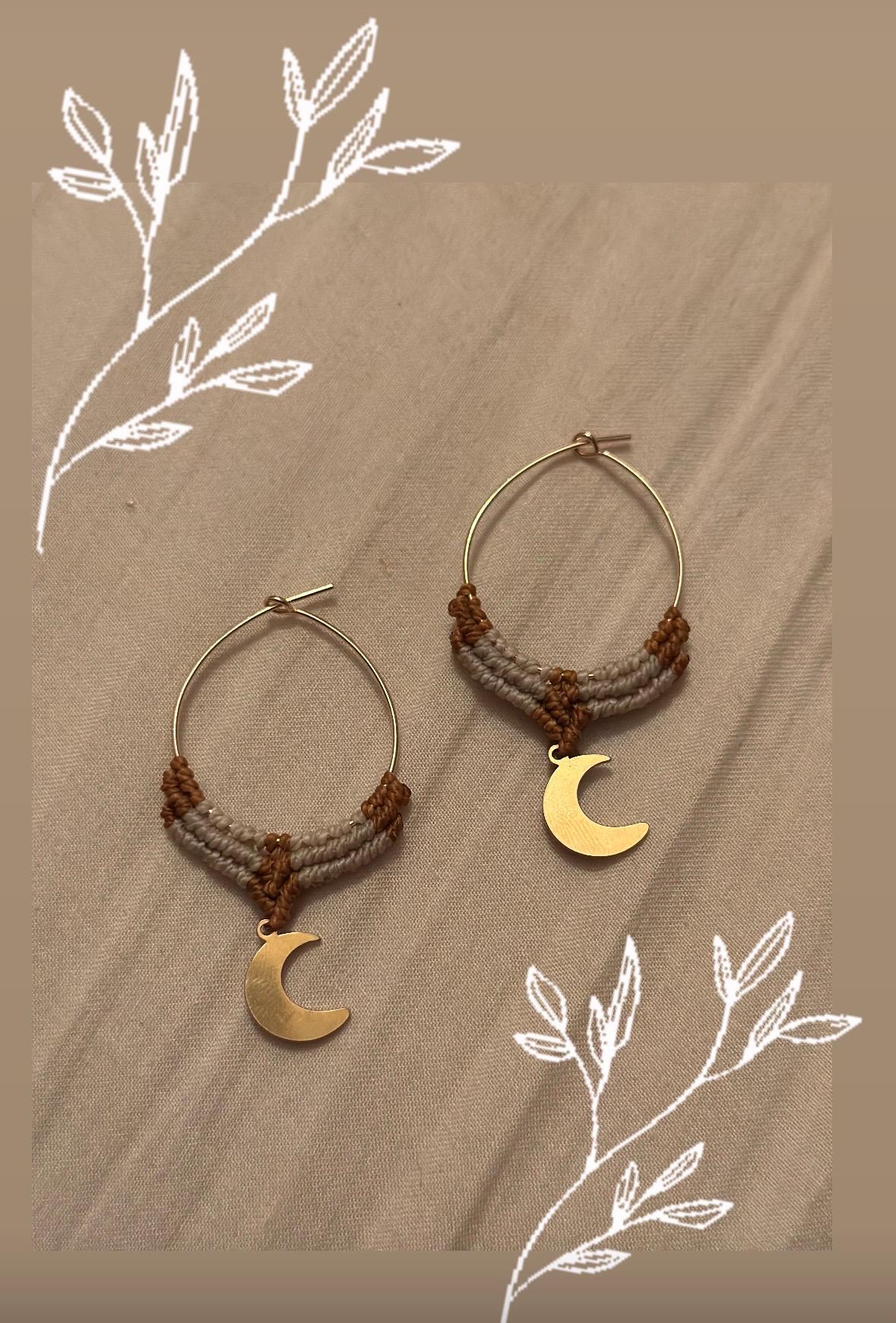Beautyful Hoop Macrame Earrings Boho Gipsy Jewelry Moon Jewellery Earrings von TribaliGitana