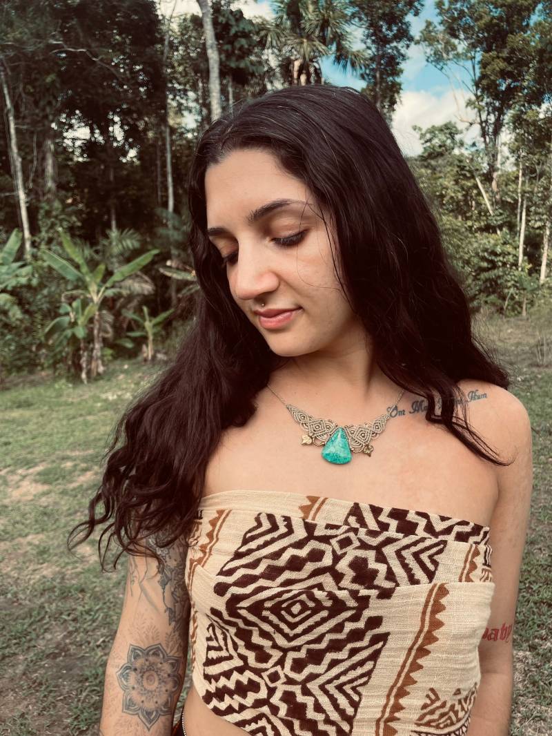 Godess Crysocoll Healing Crystal Macrame Boho Chic Magic Hippie Jewellery Makrame Necklace Mamita Gaia von TribaliGitana