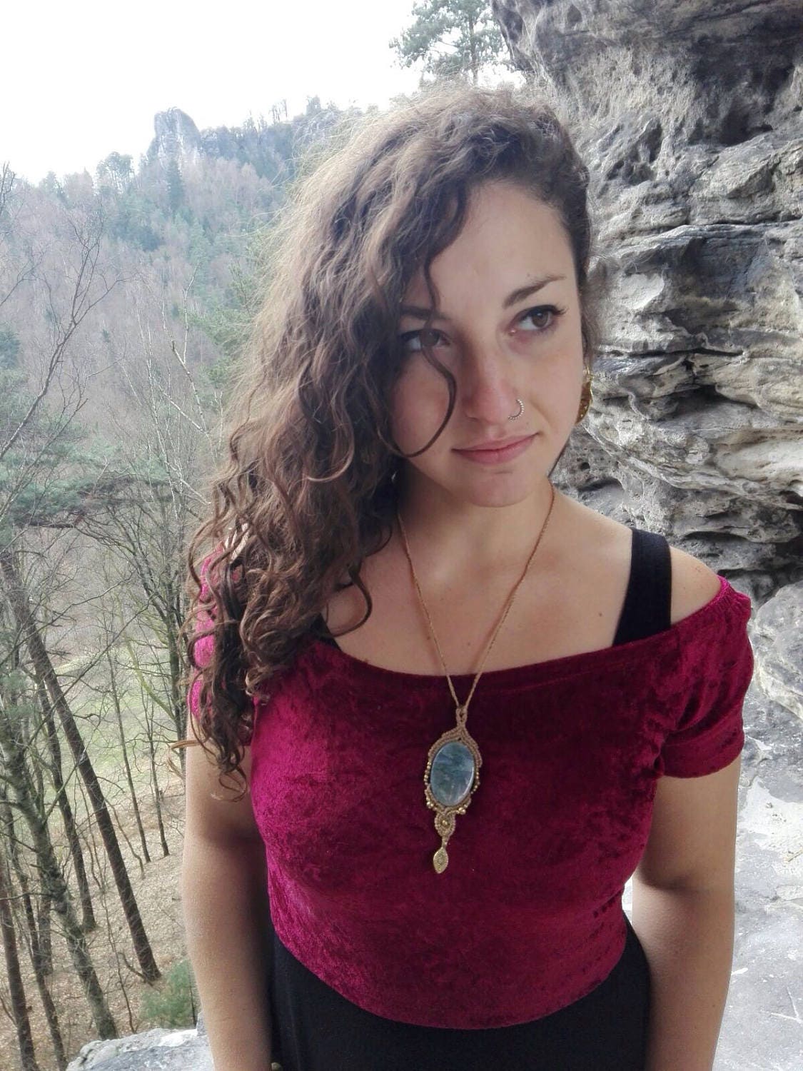 Magical Healing Larimar Crystal Moonsister Powerful Necklace Gipsy Bohemian Macrame Jewelry von TribaliGitana