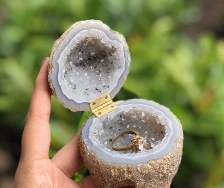 Natürliche Handgemachte Achat Ring Geode Box Füllhorn Quarz Kristall Healing Stein Frauen Schmuck Geschenk Verlobungsring von TribaliGitana
