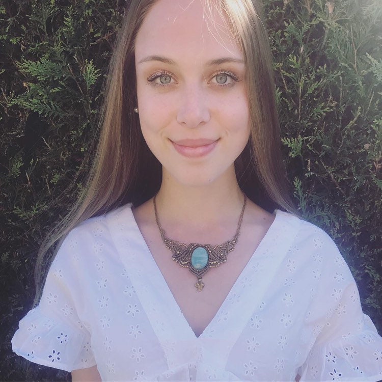 The Liberated Heart Of The Spring Faery Magical Godess Larimar Necklace Ethno Lovely Light Jewelry Crystal Healing Rainbow Vibes von TribaliGitana